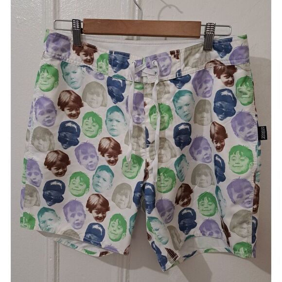 Stussy Other - Stussy Mens 32 Surf Board Shorts Swim Trunks Lined Green White All Faces